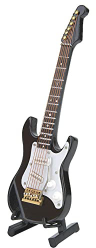 Filigranes, 14 cm Großes Miniatur-E-Gitarrenmodell aus Holz in Schwarz mit Ständer Musikliebhaber – Nachbildung eines Musikinstruments aus Lindenholz für