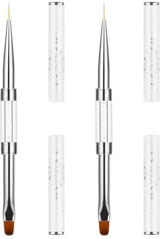 Thinp 2 Pcs Double Ended Nail Art Brushes,Builder Gel Brush Nail Liner Brush UV Hard Gel Brush Nail Drawing Brushes French Tip Brush Rhinestone Handle Nail Brush for Nail Art Design