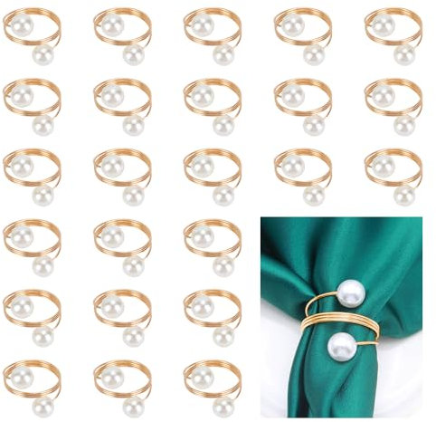Perle Serviettenringe, 24pcs Spirale Serviette Schnalle Halter Hochzeit Party Tisch Serviette Schnallen, Perle Metall Serviettenklammern für Essen Jahrestag Weihnachten Tischdekoration (Spiral)