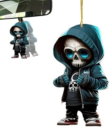 Vriusi Totenkopf Auto Anhänger, Halloween Auto Anhänger - Acryl Auto Rückspiegel Anhänger | Schädel Design 2D Automatische Rückspiegel Ornament