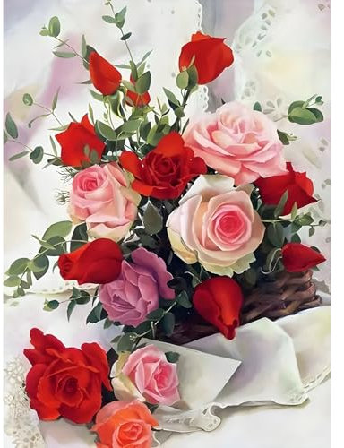 DPIDEA Pintura de diamante Flores, 5D Diamond Painting Kit de pintura con diamantes, Diamond Painting Adultos, Diamond Painting Flores para Hogar Decor 30x40 cm