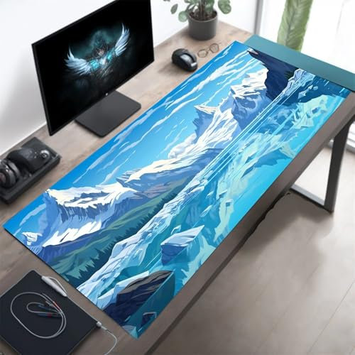 Blauer Berg Mauspad XXL Gaming Mousepad Große Verlängertes Großes Schreibtischauflage mit Genähten Kanten für Büro und Zuhause Tastatur Pad - 800x400x3mm