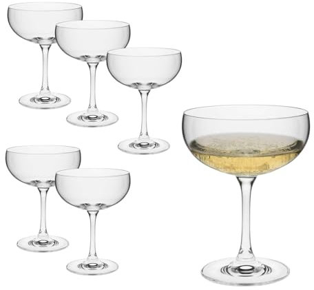 Rona Champagner Schalen Serie Mondo, Prosecco Cocktail Glas mit klassischer Form, spülmaschinenfest, Premiumqualität, inclusive Glaspoliertuch