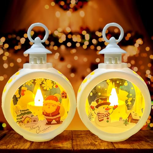 2 Stück Weihnachtsdeko Laterne Weihnachtslaterne mit LED Licht,ZoneYan Runde Leuchtende Weihnachtslaterne,14cm Weihnachten Deko Beleuchtete Windlicht,Aufhängen Leuchtende Weihnachtslaterne(Weiß)