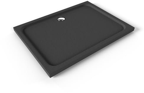 Moments of Glass Duschwanne SHIMMER STONE 100x120 cm in Grau, flache rechteckige Duschtasse aus langlebigem Sanitäracryl in Schieferoptik inkl. Ablaufgarnitur (Siphon) mit Geruchsverschluss