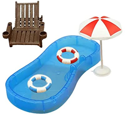 Weduspaty 1 Set Doll House Simulation Süßes Mini Home Swimming Pool Beach Stuhl Modell Set kleine Ornamente Kinderspielzeug Puppenhaus Dekoration, Puppenpool Mini Pool Spielzeugset