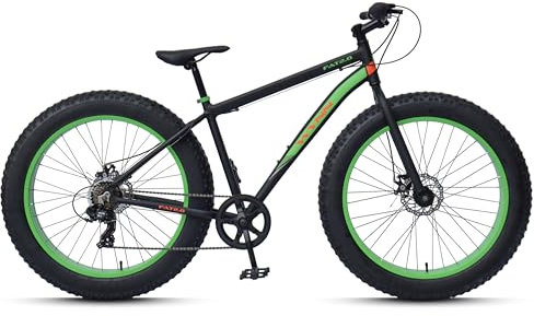WYNN Fatbike 26 Zoll FAT2.0 schwarz-orange | 46 cm Aluminiumrahmen | Shimano 7-Gang Kettenschaltung | 4-Reifen für Gelände, Schnee & Sand | Mechanische Scheibenbremsen | Mountainbike Fahrrad Rad