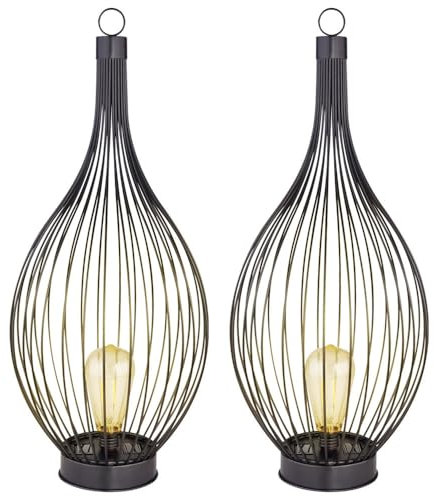 GLOBO Solarlampe Außenleuchte Hängelampe LED Stehlampe Laterne Terrasse Käfig Filament, Metall schwarz, Akku, 1x LED, DxH 25x57 cm, 2er Set