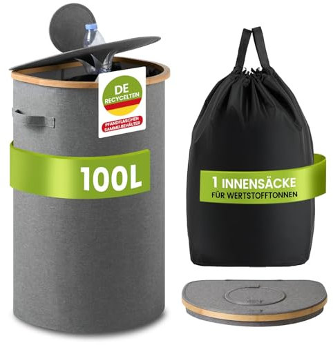 REKITA Récipient de Collecte de Bouteilles pour Le Stockage 100L Vides avec couvercles et Sacs intérieurs Amovibles et réutilisables Récipient pour la Collecte de vides Récipient pour Le Stockage