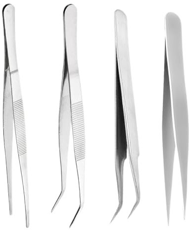 MOLZINY 4 pièces pinces courbées de 14 cm Pince à épiler pointue pince à épiler en acier inoxydable Pince a Epiler Professionnelle Pinces à Epiler en Acier Inoxydable Pour animaux réparation