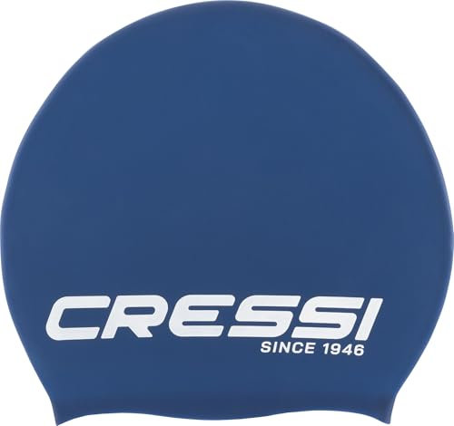 CRESSI Loira Long Hair Swim cap, Cuffia da Nuoto in Silicone Unisex Adulto, Blu/Bianco, L