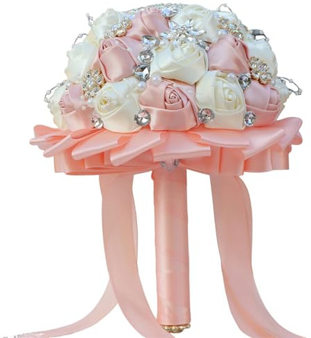 Bouquet di nozze di raso fatto a mano per sposa con strass finto perline colorate eleganti damigelle d'onore robusto champagne oro