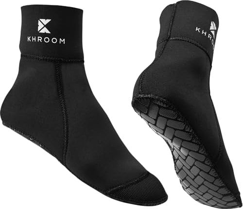 Khroom 3mm Neoprensocken Herren, Damen, Kinder | Wassersocken mit Anti-Rutsch Sohle passend zu Flossen - Schwarz - wasserdichte Aqua Socken für Strand und Beach Volleyball | Badesocken 41-43