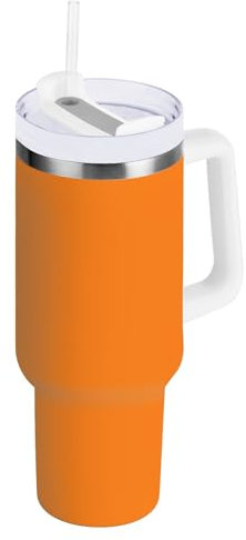 Nexawaveo Cold Cup XL - Vaso aislado naranja con tapa de asa, pajilla, 887-1,134.0 g, reutilizable, apto para portavasos