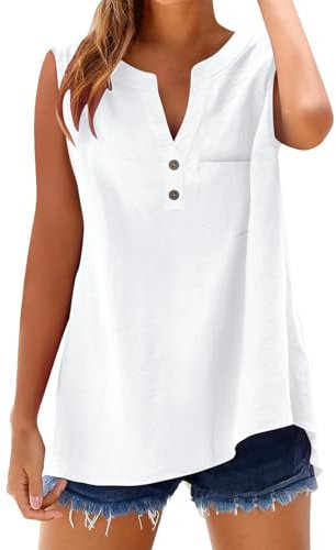 Genérico camisetas mujer ofertas flash Camisetas Manga Corta Largas Mujer Blusas De Lino Verano Algodon Trabajo Camiseta Sin Mangas Tunica Extensores Camisas Cuello Halter Color Vino Blancas Tirantes