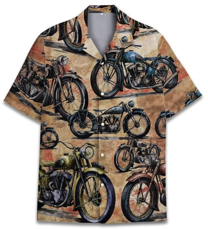 Vintage Motorcycle Hawaiian Shirt for Men, Retro Biker Button Up Short Sleeve Motorcycle Enthusiasts Gift