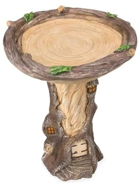 FriendshipHome Garden Treehouse Yard Sculptures & Statues Ornament Wood-Look Resin Tree Stump Bird Bath Standing Bird Bath Bowl Bird Feeders Lawn Yard Statue Ornament Decor Lawn Decor