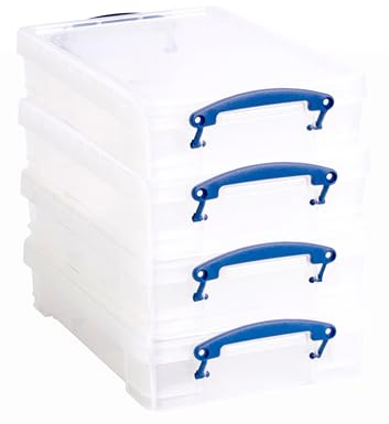 Really Useful Box Plastic Storage 4L Clear Pack of 4 with 2 Hobby Trays