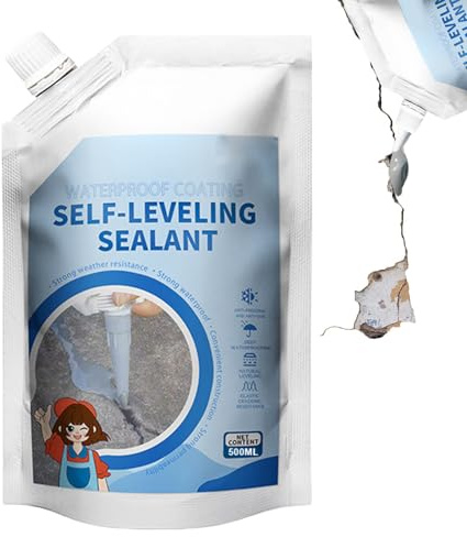 Tezklc Concrete Sealer Outdoor Waterproof, Self-Leveling Leak Filler, Water Proof Wall Floor Cracks Sealer 500ml for Basement Driveway Pool Patio Roof Bathtub