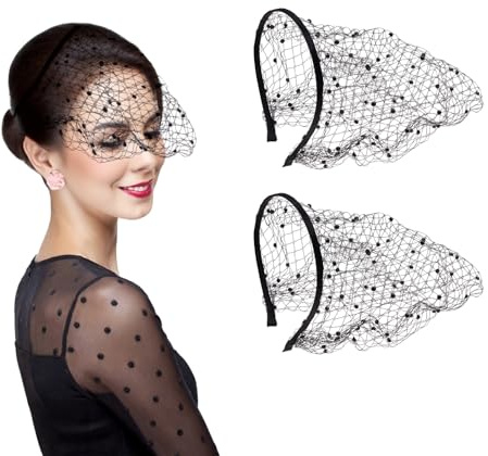 NICENEEDED 2 Stück Schleier Netzschleier Stirnband Schwarzer Fascinator Kopfschmuck Vogelkäfigschleier Spitzenschleier Mit Diamant Fascinator Schleier Für Brauthochzeiten Teeparty Für Frauen