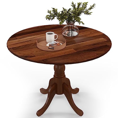 GIANTEX Esstisch Rund 100 cm, Küchentisch aus Massivholz, Esszimmertisch für 4 Personen, Holztisch Esszimmer, Dining Table, für Esszimmer Küche, 100 x 100 x 73 cm (Walnuss)