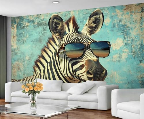 YXQAIED Zebra-Tapete – Tier-Schlafzimmer-Tapete, Cartoon-Tapete für Wohnzimmer, nicht selbstklebende 3D-strukturierte Wandbilder, 350 x 256 cm