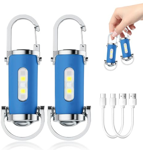 2 Stück 1200LM Superhelle Mini-Schlüsselanhänger, Mini Led Taschenlampe | Taschenlampe LED Aufladbar, taschenlampe Wasserdicht für Haushalt Auto Outdoorarbeit Reisen Camping (Blau)
