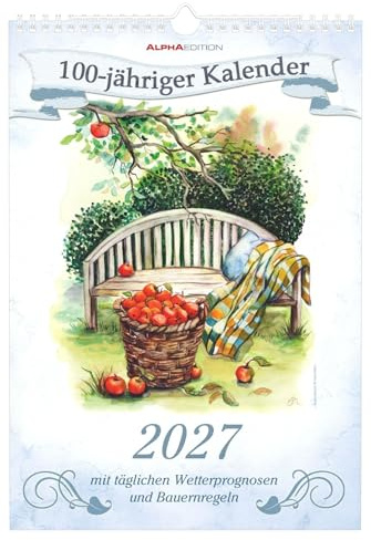 100-jähriger Kalender 2027: Wandkalender 23,7x34 cm mit täglichen Wetterprognosen, Bauernregeln und Platz für Notizen | Wandkalender 23,7x34 cm mit täglichen Wetterprognosen, Bauernregeln und Platz für Notizen