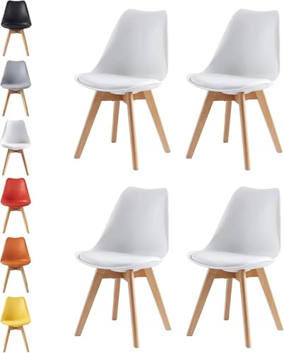 mcc direct Esszimmerstühle im 4er Set Küchenstuhl Bürostuhl Lounge Stuhl Designer Schalenstuhl Eva (Perlenweiß)