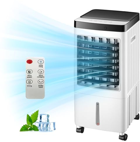 Aire acondicionado móvil sin evacuación, con temporizador 7 h - 65 dB - oscilación de 120°, 10 L, 65 W, depósito de agua extraíble - mando a distancia - silencioso, aire acondicionado para habitación