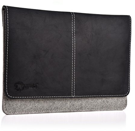 Almwild Apple MacBook Pro 13 Hülle Mod.17/18/20, Macbook Air 13 (18/20), Macbook 12 Echtes Rinds-Leder & 100% Woll- Filz. Case in Alpstein- Grau Magnetischer Umschlagklappe Echt-Leder Schwarz