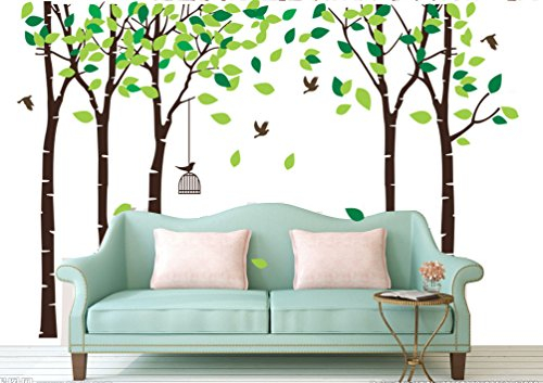 Wandtattoo Groß 260cm Baum Birke Vögel Wandsticker Kinderzimmer Schlafzimmer Wohnzimmer Wanddeko (brown)