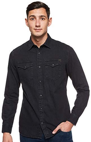 Jack & Jones Men's Jjesheridan Shirt L/S Denim Shirt, Black (Black Denim Fit Slim), S