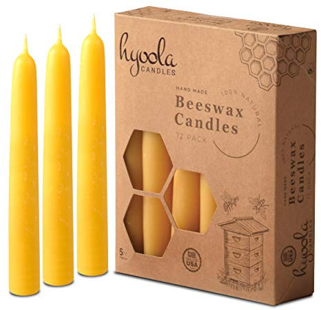Hyoola Bienenwachs Kerzen 12 Pack – Handgefertigt, Alle natürlich, 100% Pure Duftkerze Bee Wachs, 5-Hour Goldgelb