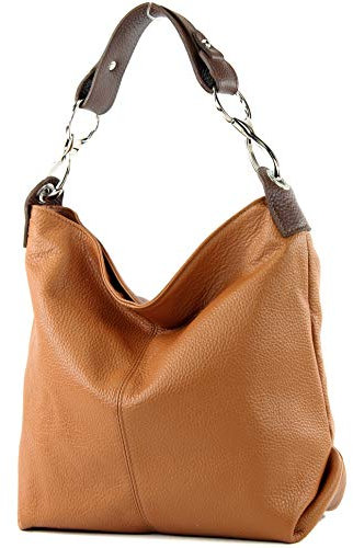 modamoda de T168 Damen Leder Schultertasche Henkeltasche Medium handmade in Italy, Farbe:Cognac/Braun