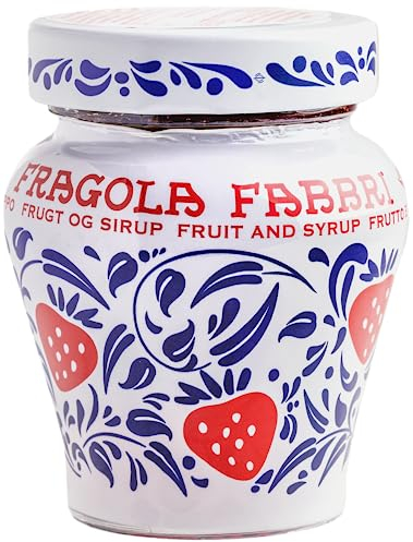 FABBRI 1905 - Fragola Erdbeeren | Italienische Erdbeeren in Sirup eingelegt | Leckeres Topping für Panacotta, Eis, Joghurt, Desserts, Kuchen oder Käse | Inhalt: 230g