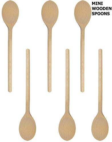 Mini 8-Inch Long Handle Wooden Spoons, Oval Wood Mixing Spoons for Baking, Stirring Sauce Spoons Made of Natural Beechwood - Set of 6 Mini Wooden Spoons