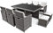 Ragnarök PolyRattan - DEUTSCHE Marke - EIGENE Produktion - Gartenmöbel Essgruppe Tisch 6 Stuhl 4 Hocker 16 Polster Grau Rostfrei Aluminium Doppelhabrund
