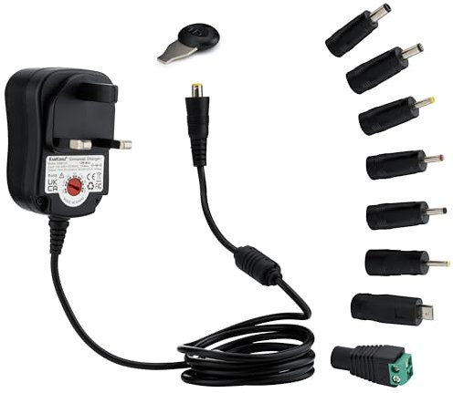 KamKorda Universal Power Adapter 12v | Multiple Heads | 12 Volt Power Supply 3V 4.5V 5V 6V 7.5V 9V 12V 1A AC to DC Power Cable with Variable Voltage and 8 Adapters