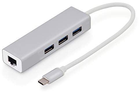 MMOBIEL USB C a Adatt.USB 1000 Mbps (1Gbps) Ethernet RJ45 USB 3.0 3 porte Ult. Slim hub per MacBook Air/Pro iMac Acer Lenovo Asus HP Samsung Huawei iPhone 16 & iPhone 15 USB Mobile HDD - Argento