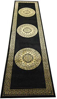 CARPETIA Teppich Wohnzimmer mit Bordüre Mäander Muster schwarz Gold Größe 80 x 300 cm