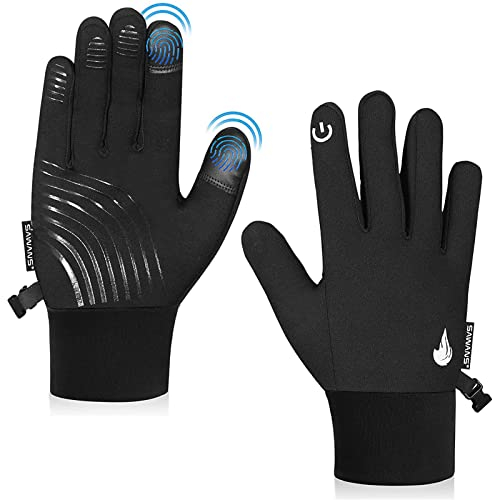 Kinder Fahrradhandschuhe Sport Winter Thermo Jungen Mädchen Kinder Winddicht Anti-Rutsch Touchscreen Handschuhe Alter 4-12 Jahre Fahrradhandschuhe Reiten Laufen Warm Outdoor (L(10-12 Jahre), Schwarz)