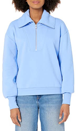 The Drop Felpa in pile con mezza zip Hayley da Donna, Blu Fiordaliso, L