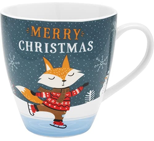 GRUSS & CO Tasse mit Motiv Merry Christmas | Porzellan, 450 ml | Kaffeetasse mit Wintermotiv, Mehrfarbig, Tasse mit Spruch | Geschenk Winter | 49939
