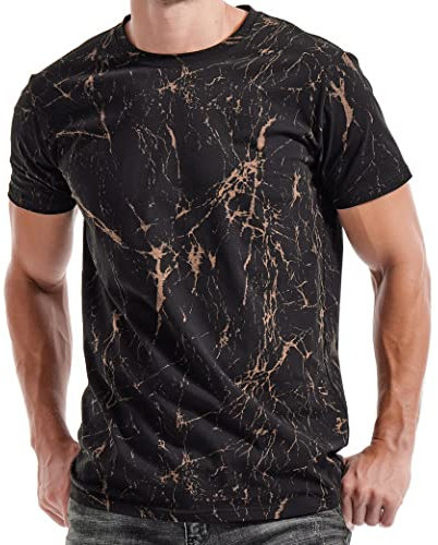 RONOMO Men's T-Shirt Short Sleeve Crew Neck Active Printed Tee - 95% Cotton 5% Spandex, Medium Stretch, Soft Breathable Casual Top (SH Black L)