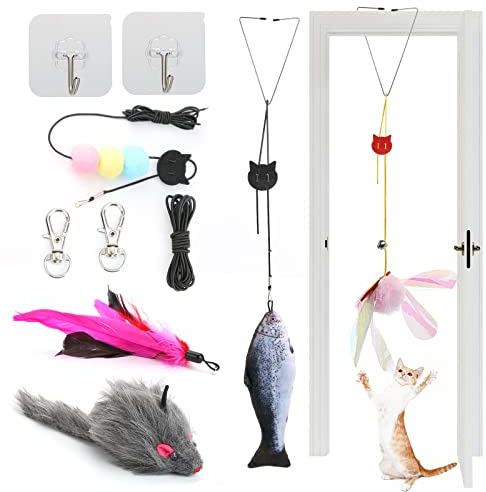 Mooshy Jouets Chats Intérieur, 9 Pièces Interactifs pour Chats Jouets pour Chats Poisson pour Chatavec Jouet Chaton Jeux Chat Chat Jouet avec Papillon à Plumes Souris Poisson