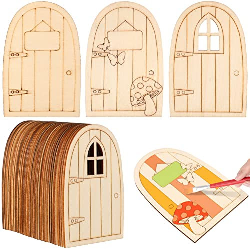 SAFIGLE 36stücke Mini Holz Feen Türen Unbehandelte Deko Für Garten Und Zuhause Kreative Miniatur Türfiguren Für Bastelprojekte Lustige Accessoires Für Weihnachtsbaum Und Feengärten