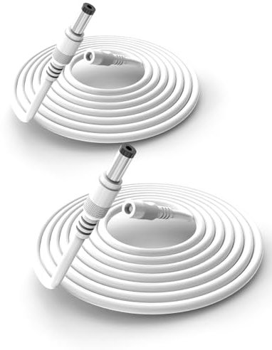 Lonnky 5 Meter 12 Volt Extension Lead for CCTV Camera (TAPO, Reolink), Govee LED Strip Lights, Deco, TP-Link Router, 18 AWG 5.5 mm x 2.1 mm Male to Female Power Cable - 2-Pack White