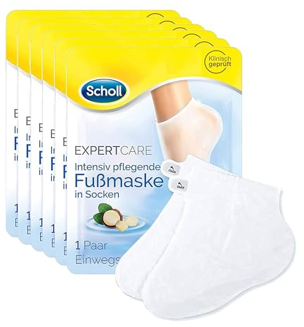 Scholl EC intensiv pflegende Fußmaske Macadamiaöl – Feuchtigkeitsspendende Pflege – 6 x 1 Paar Einwegsocken.