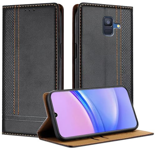 Mo-Beauty Handyhülle für Samsung Galaxy A6 2018, PU Leder Flip Klappbare für Samsung A6 2018 mit Standfunktion Kartenfächer Magnet Hülle (Schwarz)
